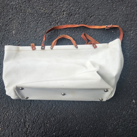 Large  White and Brown Leather and Vinyl Utility Tote Bag - Picture 2 of 8